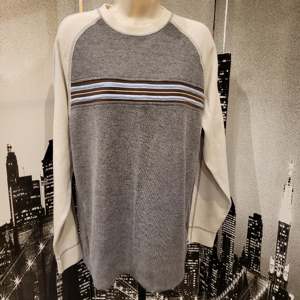 Modern Culture size medium cream & grey sweater with striped blue & brown